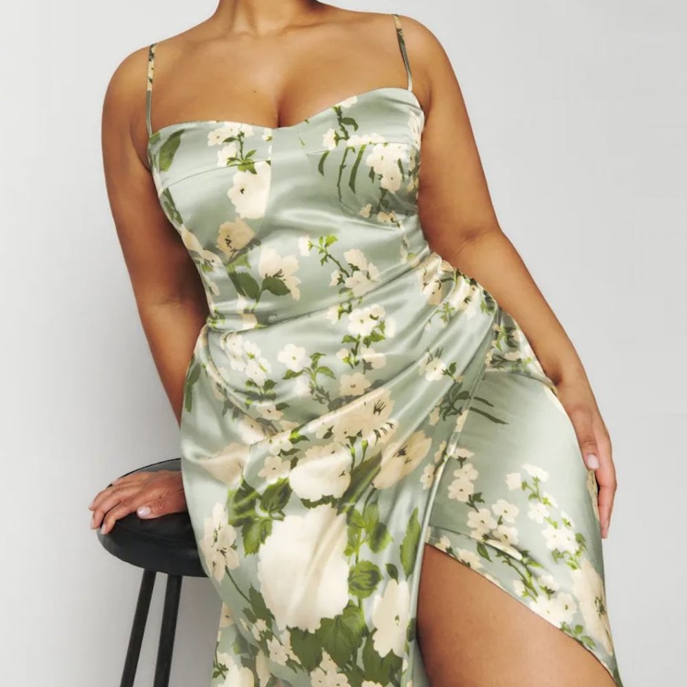 Reformation Green Floral Midi Dress